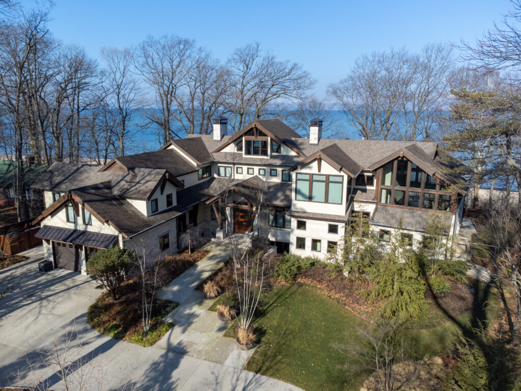 View of the front of a house as seen ~30 feet in the air